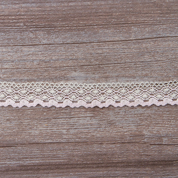 Мерсеризованное хлопковое кружево, 20 мм, цвет белый с розовым. Арт 2019/Z4
