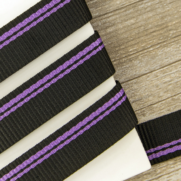 Тесьма  ременная (стропа) PEGA черная с фиолетовыми полосами, 25 мм. Арт 836741625DP002          