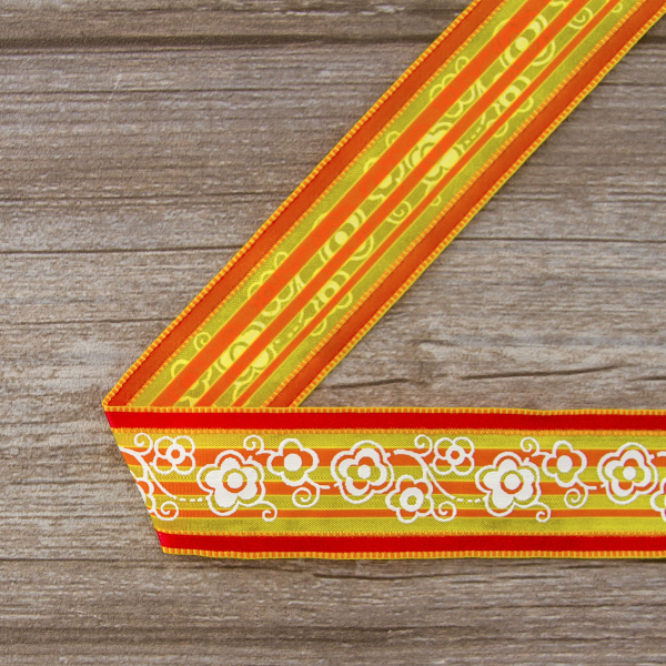 Лента с рисунком SAFISA, 38 мм, цвет желтый/оранжевый. Арт 25239-38-01