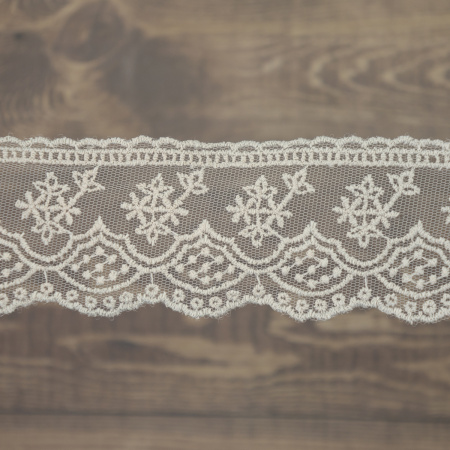 Кружево-вышивка на тюле, 37 мм, цвет светло-серый, 100% полиэстер, 4,5 м. Арт T-3008.373