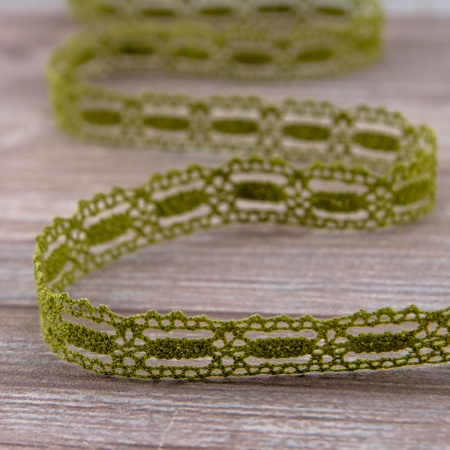 Мерсеризованное хлопковое кружево, 15 мм, цвет оливковый. Арт 1798/61                 