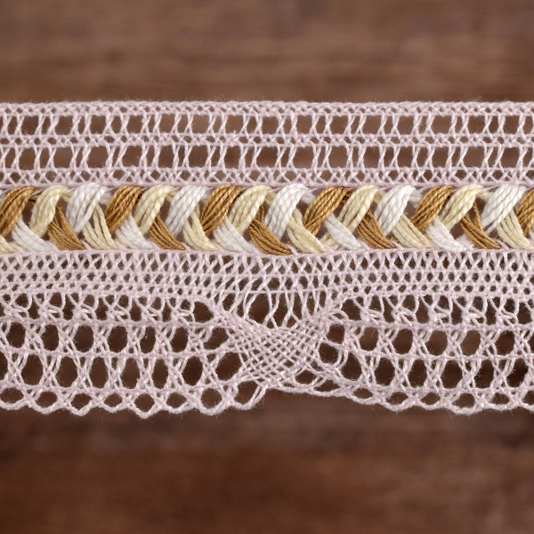 Мерсеризованное хлопковое кружево, 35 мм, цвет розовый. Арт 2196/06