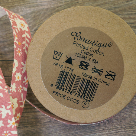 Лента хлопковая на картонной катушке "Цветы: красный с оранжевым". Арт VR15.1775