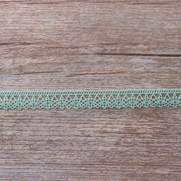 Мерсеризованное хлопковое кружево, 12 мм, цвет серо-бирюзовый. Арт 3267/8K