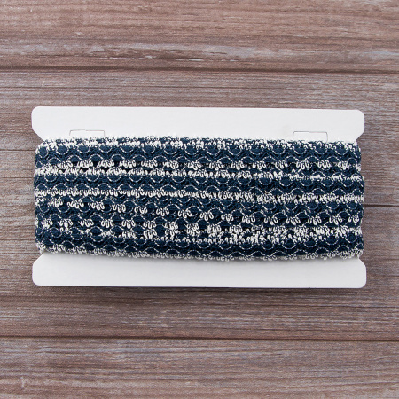 Мерсеризованное хлопковое кружево, 11 мм, цвет морской волны с белым. Арт 1084/G9