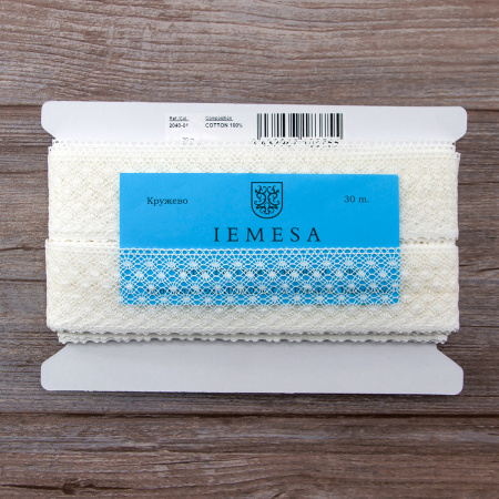 Мерсеризованное хлопковое кружево, 50 мм, цвет белый. Арт 2040/01