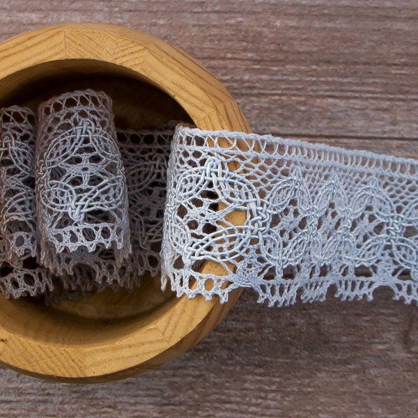 Мерсеризованное хлопковое кружево, 35 мм, цвет голубой. Арт 2222/19