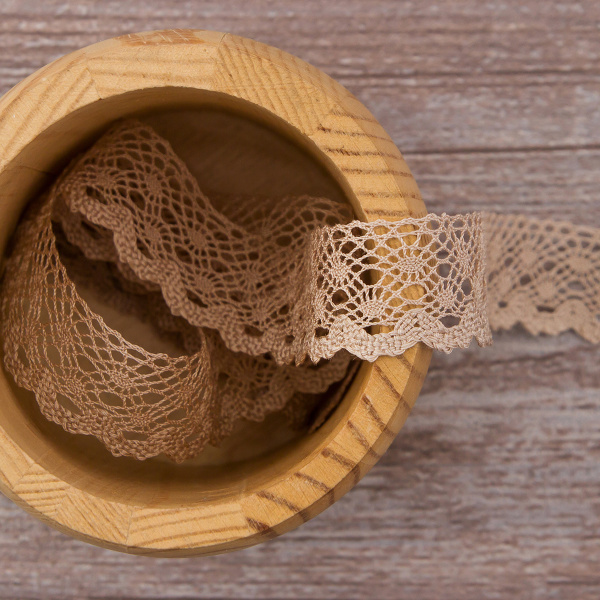 Мерсеризованное хлопковое кружево, 20 мм, цвет серо-бежевый. Арт 2019/27