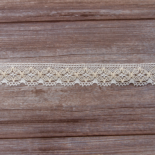 Мерсеризованное хлопковое кружево, 35 мм, цвет шампань. Арт 2222/18