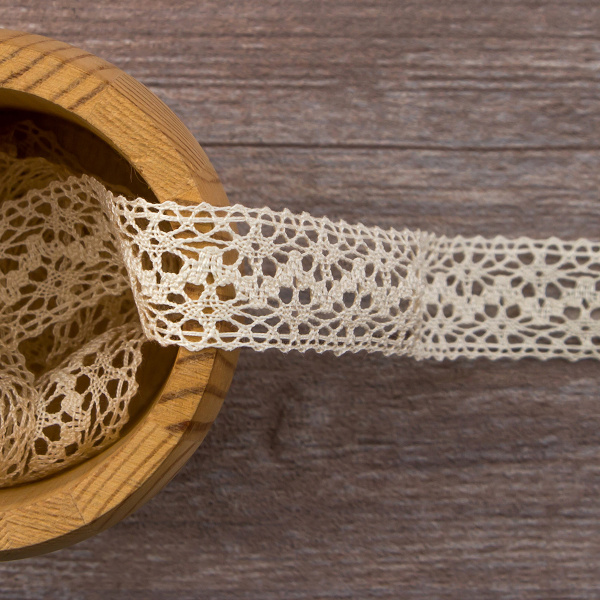 Мерсеризованное хлопковое кружево, 20 мм, цвет сливочный. Арт 3037/02                 