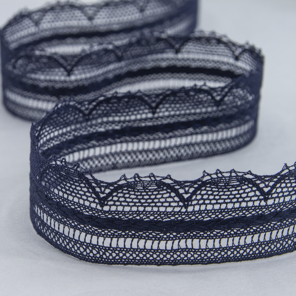 Мерсеризованное хлопковое кружево, 33 мм, цвет темно-синий. Арт 2177/9S
