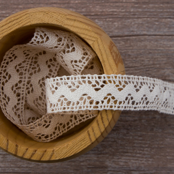 Мерсеризованное хлопковое кружево, 16 мм, цвет белый. Арт 2066/01
