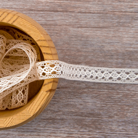 Мерсеризованное хлопковое кружево, 10 мм, цвет шампань. Арт 3517/72