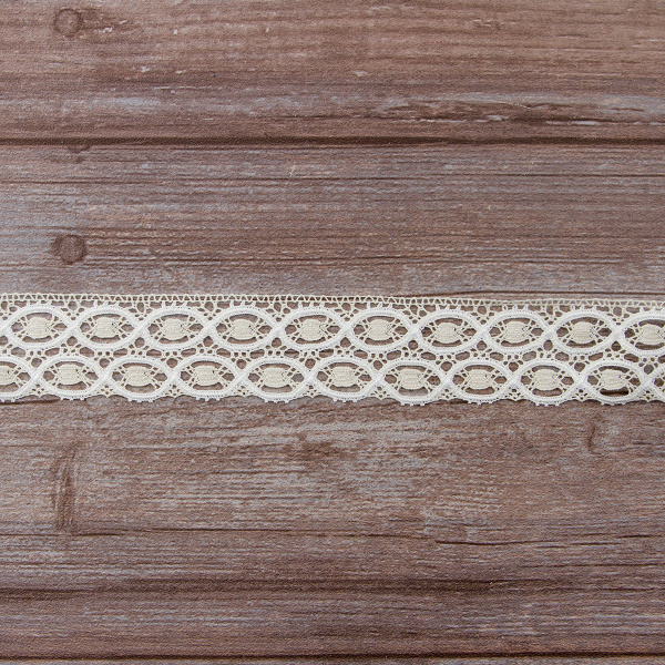 Мерсеризованное хлопковое кружево, 35 мм, цвет сливочный с белым. Арт 3492/30                 