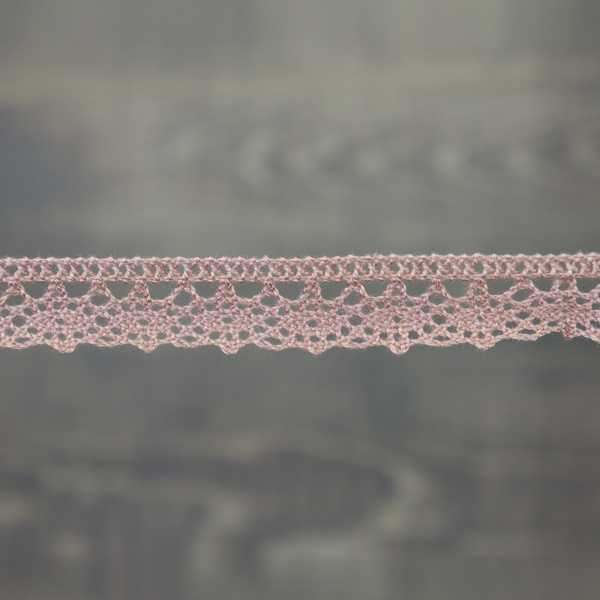 Кружево плетеное, 10 мм, цвет бледно-розовый, 100% хлопок, 5 м. Арт K-5001-87