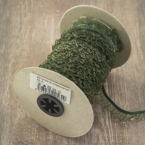 Рюш эластичный PEGA, темно-зеленый с золотым люрексом, 18 мм. Арт 821619218H7864          