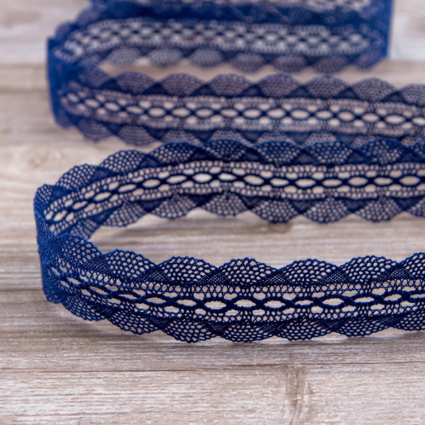 Мерсеризованное хлопковое кружево, 35 мм, цвет синий. Арт 1865/10