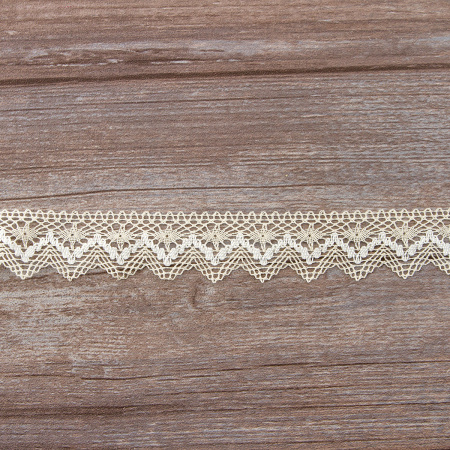 Мерсеризованное хлопковое кружево, 35 мм, цвет экрю с белым. Арт 3201/J1                 