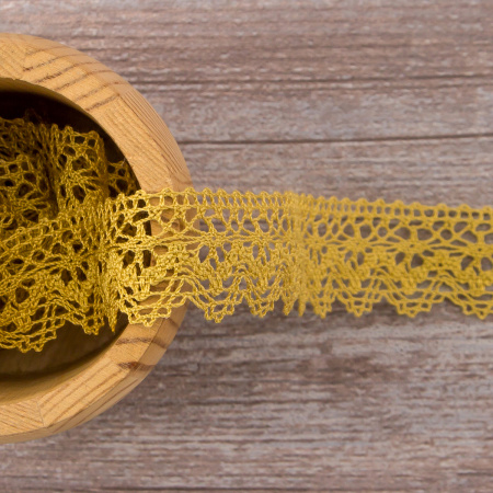 Мерсеризованное хлопковое кружево, 25 мм, цвет горчичный. Арт 3207/62                 