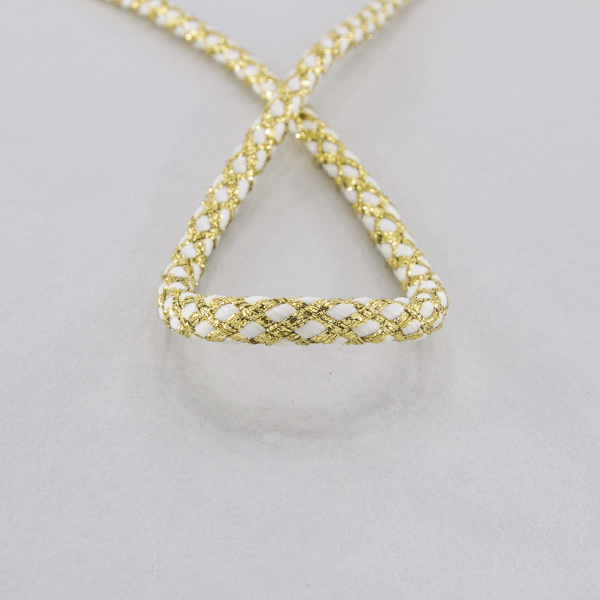 Шнур плетеный PEGA с люрексом, золото с белым, 7 мм, 15 м. Арт 881218724DX702