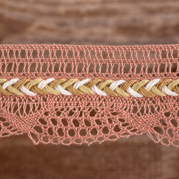 Мерсеризованное хлопковое кружево, 35 мм, цвет холодно-розовый. Арт 2196/F3