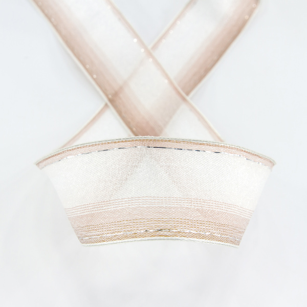 Лента органза с рисунком с проволокой по краю SAFISA, 38 мм, цвет бежевый, 15 м. Арт 25167-38мм-01            