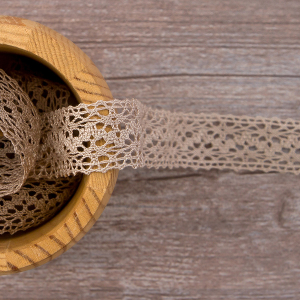 Мерсеризованное хлопковое кружево, 20 мм, цвет серо-бежевый. Арт 3037/27                 