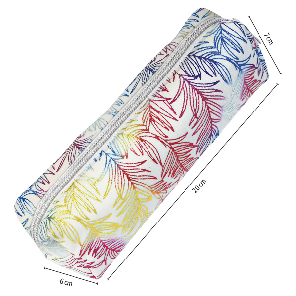 Пенал для ручек "Pencil Case" на молнии, 22 х 7 х 7 см, текстильный, радужный рисунок "Листья". Арт 04001/6