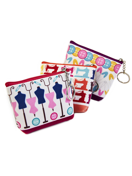 Кошелек органайзер со швейным принтом, 3 дизайна, 9 шт в картонном прикассовом стенде. Арт MR4646.DB