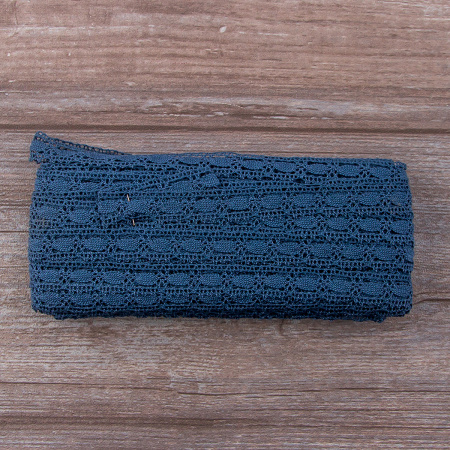 Мерсеризованное хлопковое кружево, 15 мм, цвет джинсово-синий. Арт 1798/89                 