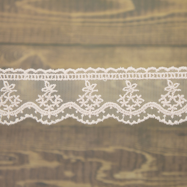 Кружево-вышивка на тюле, 23 мм, цвет розовый, 100% полиэстер, 4,5 м. Арт T-3011.308