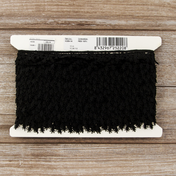 Мерсеризованное хлопковое кружево, 24 мм, цвет черный. Арт K059/14