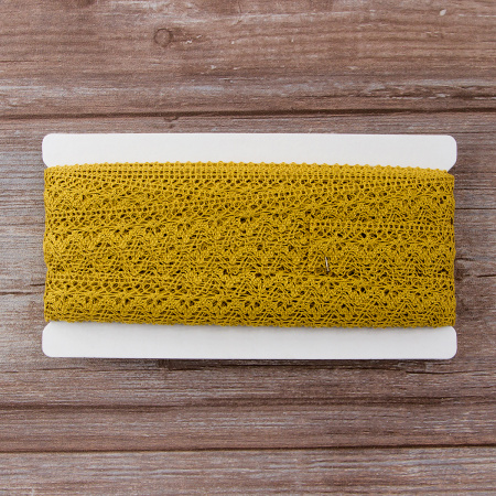 Мерсеризованное хлопковое кружево, 25 мм, цвет горчичный. Арт 3207/62                 