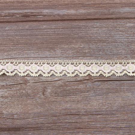Мерсеризованное хлопковое кружево, 23 мм, цвет бежевый/светло-розовый. Арт 3679/95