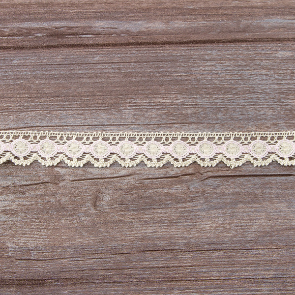 Мерсеризованное хлопковое кружево, 23 мм, цвет бежевый/светло-розовый. Арт 3679/95