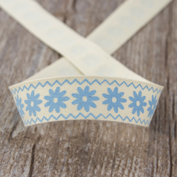 Лента хлопковая на картонной мини- катушке "Цветы и зиг-заги". Арт VR15.052