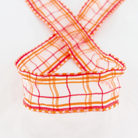 Лента органза с рисунком с проволокой по краю SAFISA, 25 мм, 15 м, цвет 61. Арт 25308-25мм-61