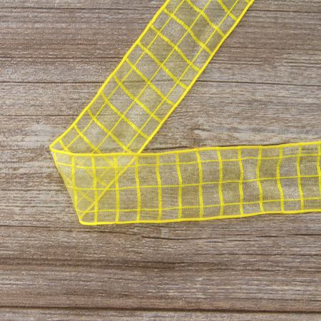 Лента органза с рисунком SAFISA, 38 мм, 15 м, цвет 01, желтый. Арт 25212-38                