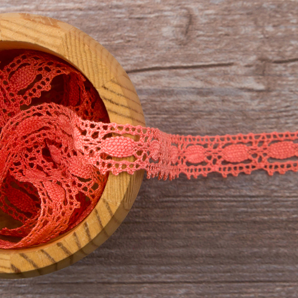 Мерсеризованное хлопковое кружево, 15 мм, цвет лососевый. Арт 1798/83