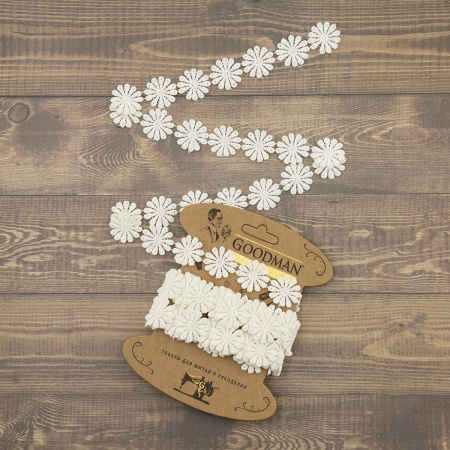 Кружево гипюр, 28 мм, цвет молочный, 100% полиэстер, 3,5 м. Арт G-4988.112