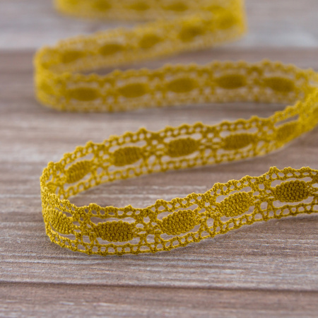Мерсеризованное хлопковое кружево, 15 мм, цвет горчичный. Арт 1798/62                 