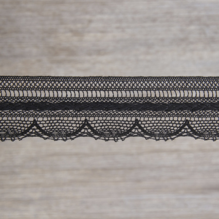Мерсеризованное хлопковое кружево, 33 мм, цвет чёрный. Арт 2177/14
