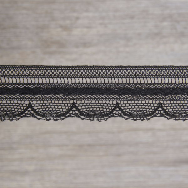 Мерсеризованное хлопковое кружево, 33 мм, цвет чёрный. Арт 2177/14