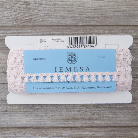 Тесьма декоративная, 16 мм, с бахромой, цвет бледно-розовый. Арт 2204/06