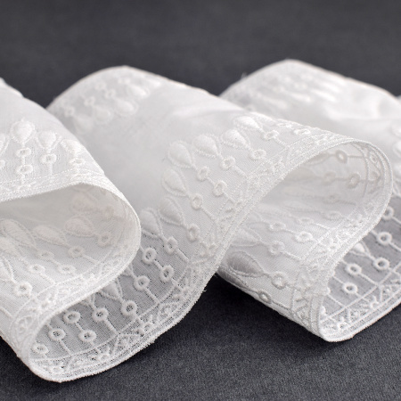 Шитье-вышивка на батисте, прошва, 100 мм, цвет белый. Арт 37197/B