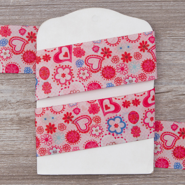 Лента репсовая SAFISA с рисунком, 39 мм, 15 м, цвет 03, розовый. Арт 25311-39мм-03