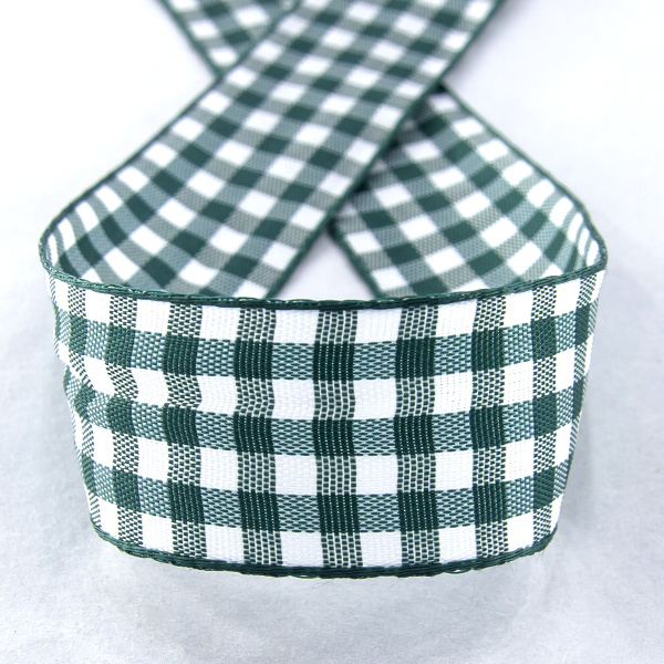 Лента с рисунком клетка SAFISA, 25 мм, 25 м, цвет 43, темно-зеленый. Арт 469-25мм-43             