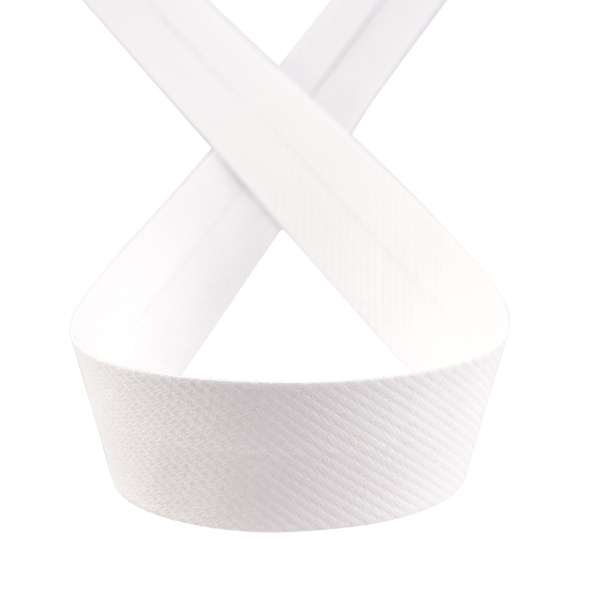 Косая бейка хлопок/полиэстер, 20 мм, 20 м, цвет 02, белый. Арт 6470-20мм-02   