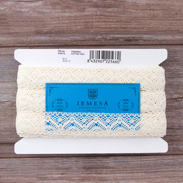 Мерсеризованное хлопковое кружево, 39 мм, шампань. Арт 2144/72