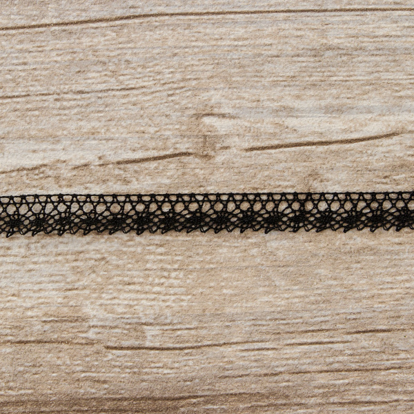 Мерсеризованное хлопковое кружево, 10 мм, цвет черный. Арт 3221/14